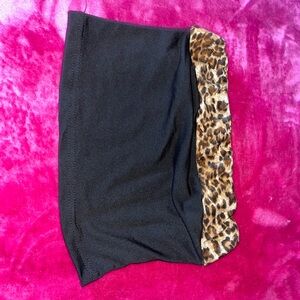 Black Skirt with Leopard Print Trim